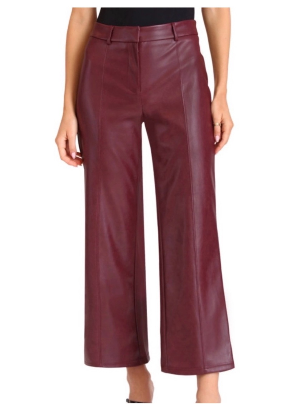 Avec Les Filles Cropped Faux Leather Pants in Burgundy, Large